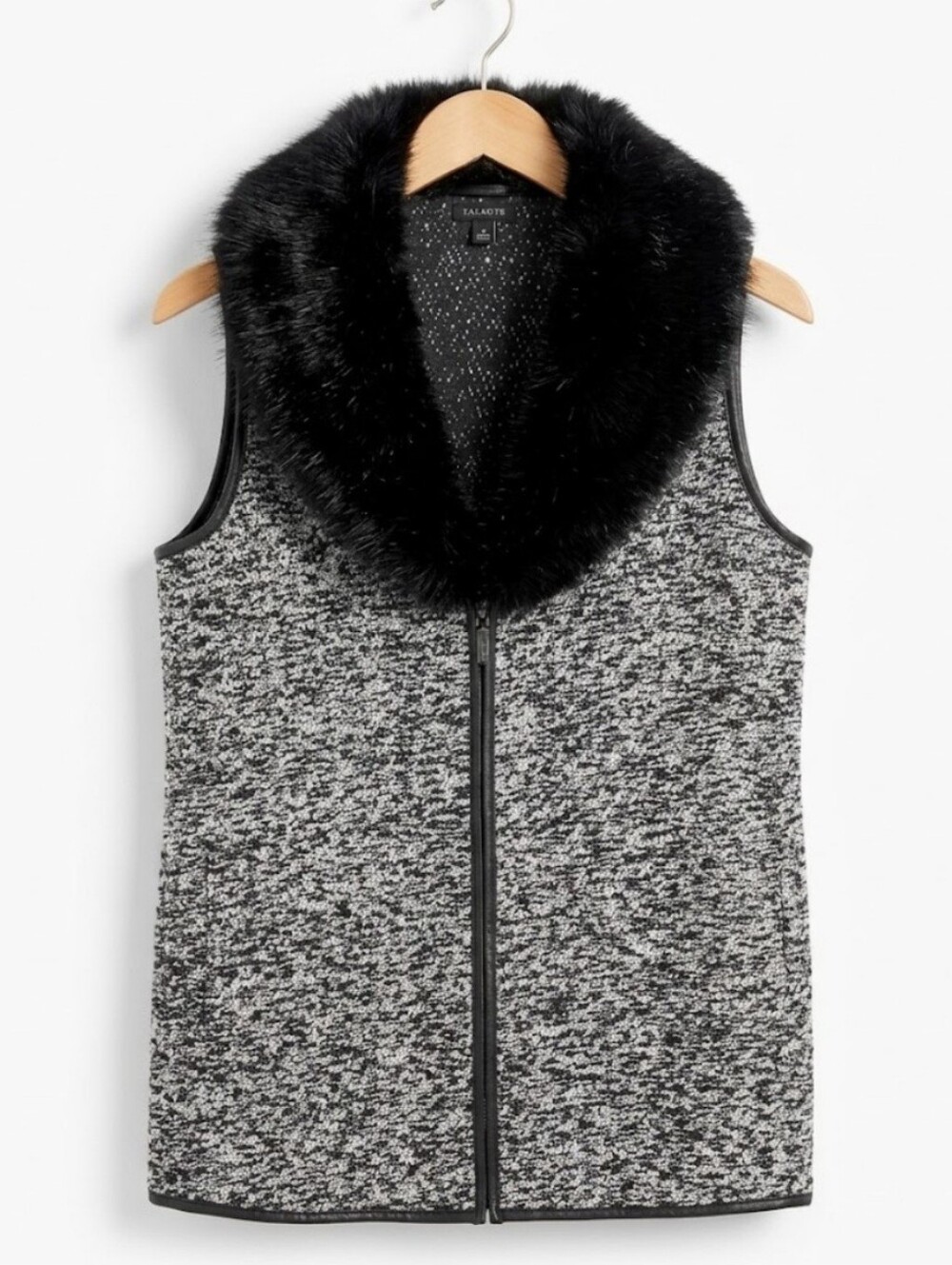 Talbots Vest Women XS Detachable Vegan Faux Fur Collar Wool Penny Lane Black
